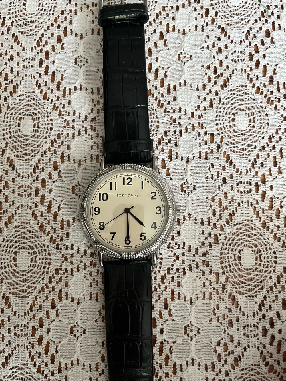 TOKYOBay Black Leather with Silver Watch
